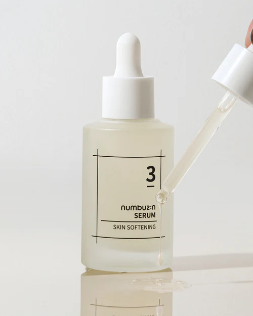 Numbuzin No. 3 Skin Softening Serum 50ml bottle, featuring bifida & galactomyces ferment blend for smoother skin, reduced pores, and radiant glow.
