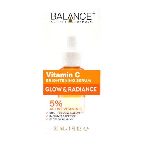 Balance Vitamin C Serum bottle formulated to brighten skin, fade dark spots, and promote youthful radiance.