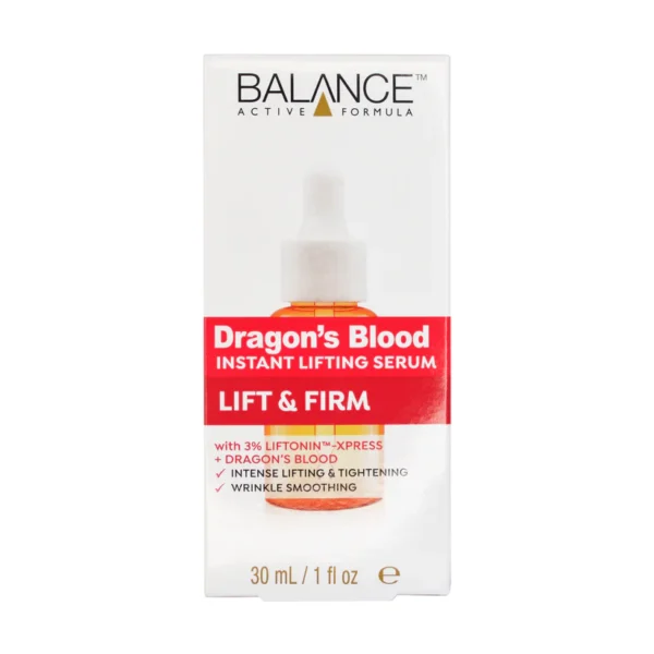 Balance Active Formula Dragon’s Blood Instant Lifting Serum 30ml bottle designed to lift, firm, and smooth skin instantly.