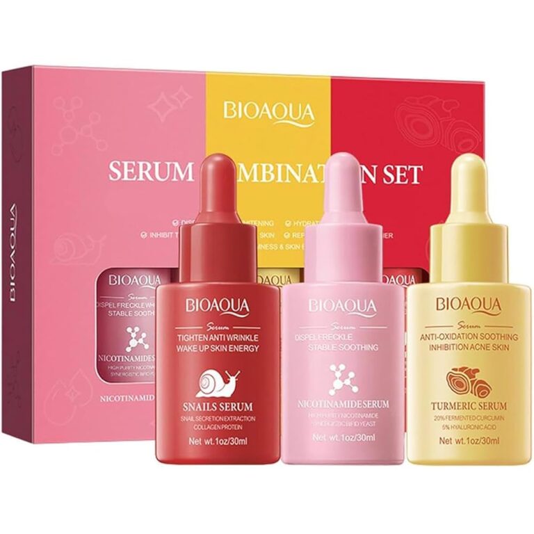 Bioaqua Serum Combination Set: three 30 ml bottles (Nicotinamide, Snail, Turmeric) for brightening, repair, and soothing skin.