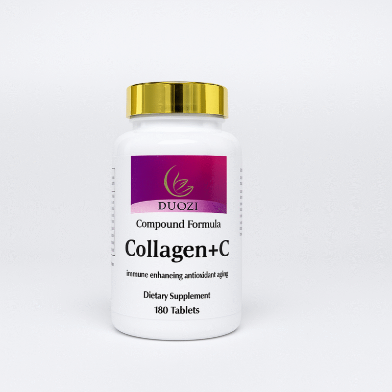 Bottle of Duozi Collagen +C 100 Tablets for skin, hair, nails, and joint health.