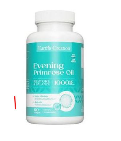 Earth’s Creation Evening Primrose softgels for women’s hormonal balance, skin care, and overall health.