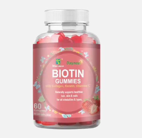 Bottle of Daynee Biotin Gummies designed to support hair growth, nail strength, and skin health