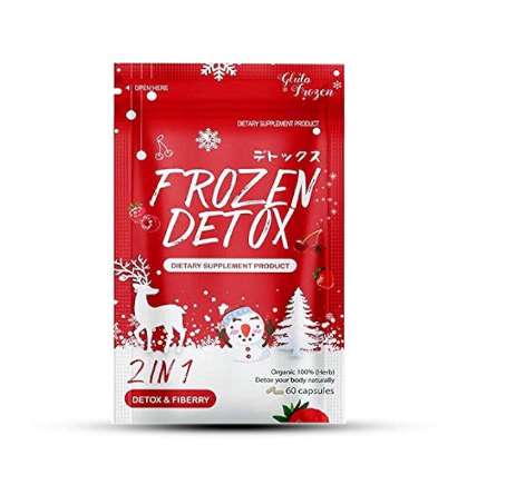 Bottle of Frozen Detox herbal detox capsules for cleansing digestive health, belly fat reduction, and radiant skin.