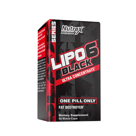 Bottle of Lipo-6 Nutrex Research fat burner liquid capsules for metabolism, appetite control, and energy