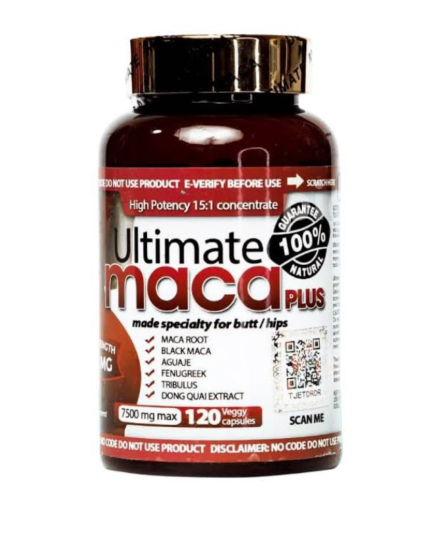 Bottle of Ultimate Maca Plus 120 Capsules formulated to support energy, stamina, fertility, and hormonal balance.
