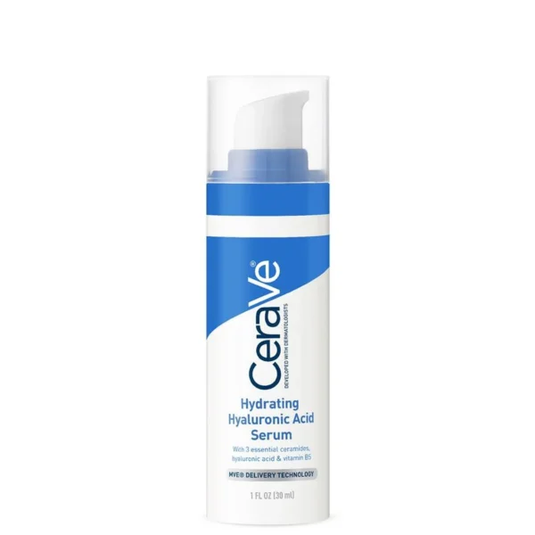 30ml bottle of CeraVe Hydrating Hyaluronic Acid Serum with ceramides and Vitamin B5, for deep hydration and barrier repair.