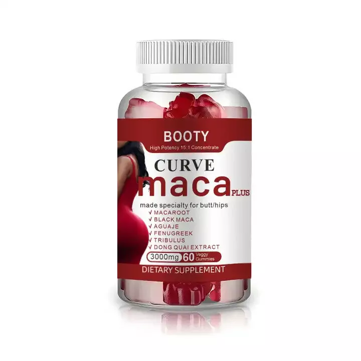 Bottle of Curve Maca Plus 3000 mg dietary supplement designed to support curves, hormonal balance, and energy